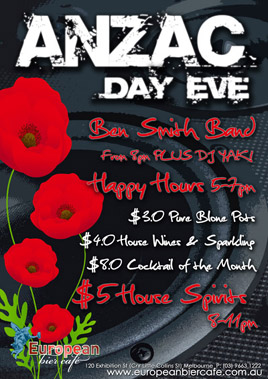 European Bier Caf ANZAC Day Eve poster